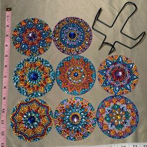 Colorful Mandala Coasters Set of 8.  Homemade.  Beautiful